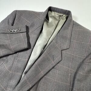 Christian Dior Blazer 44L Wool Sport Coat Brown Blue Plaid VTG Dillard USA